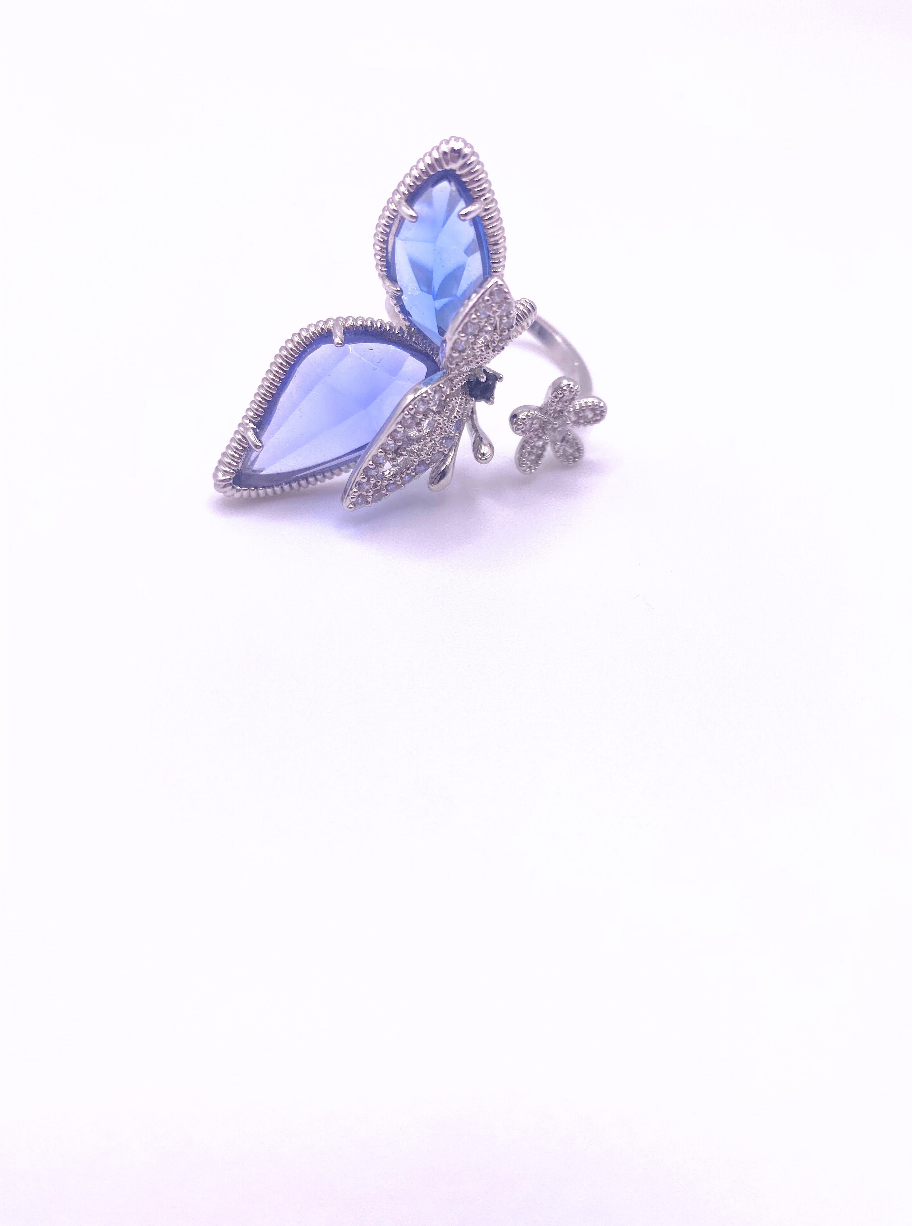 Crystal Bijoux Adjustable Butterfly Ring