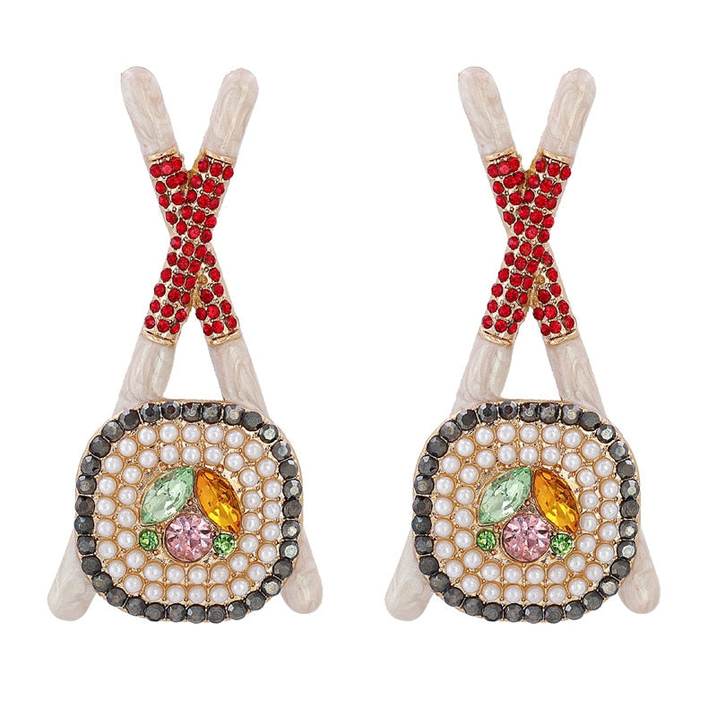 Crystal Chopsticks & Sushi Earrings