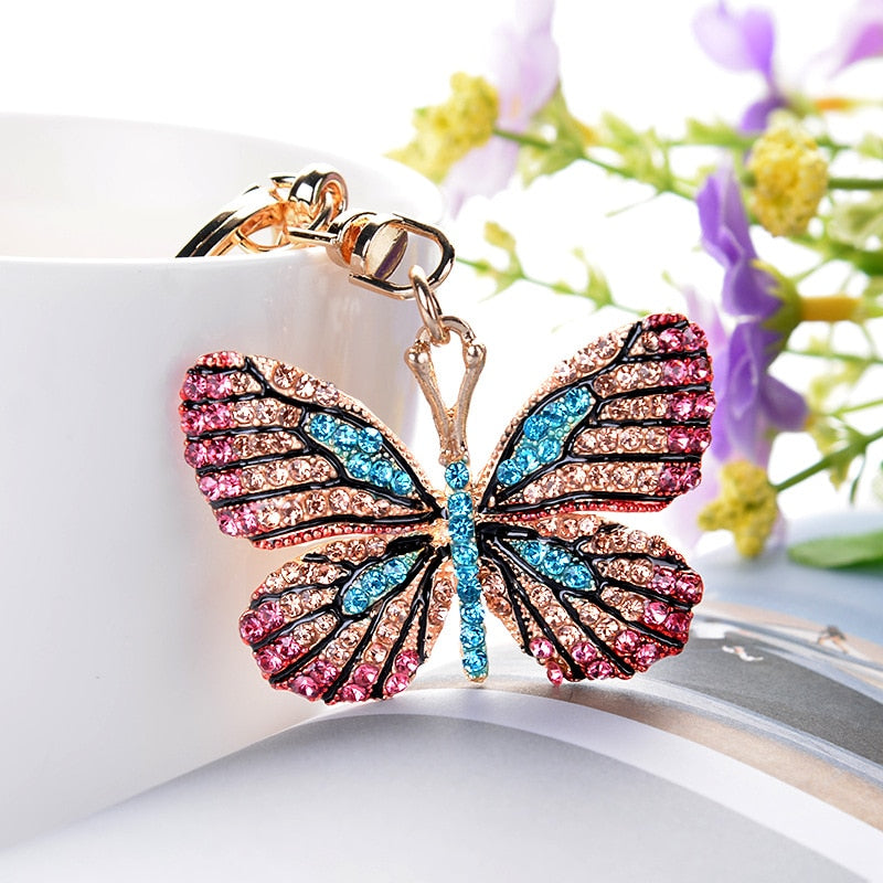 Glittering Rhinestone Butterfly Keychain