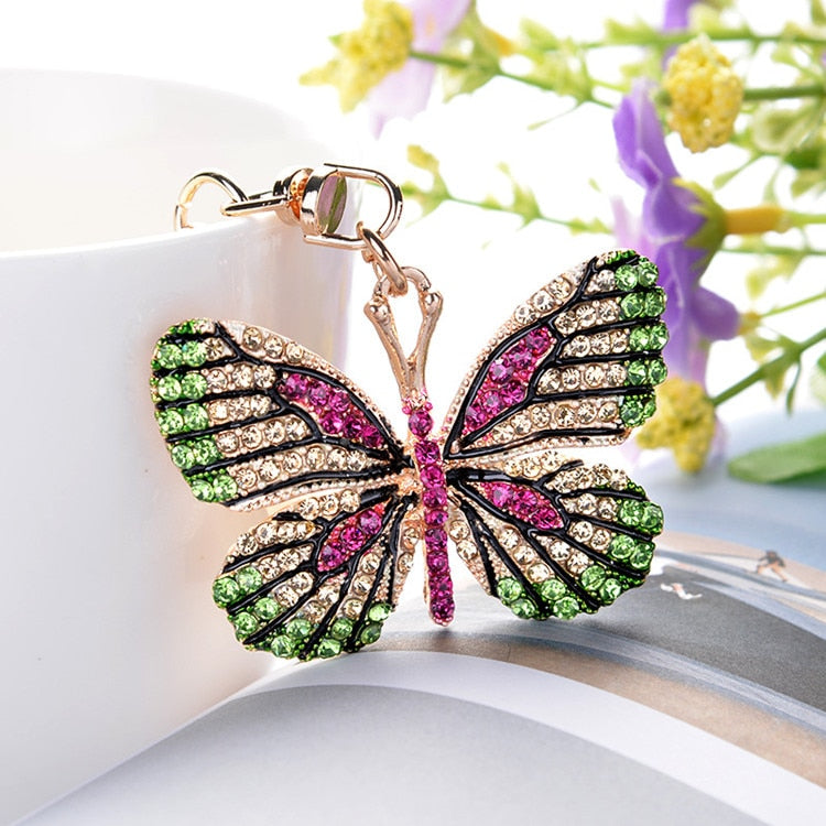 Glittering Rhinestone Butterfly Keychain