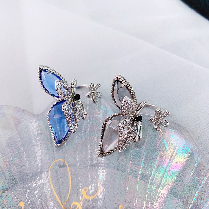 Crystal Bijoux Adjustable Butterfly Ring
